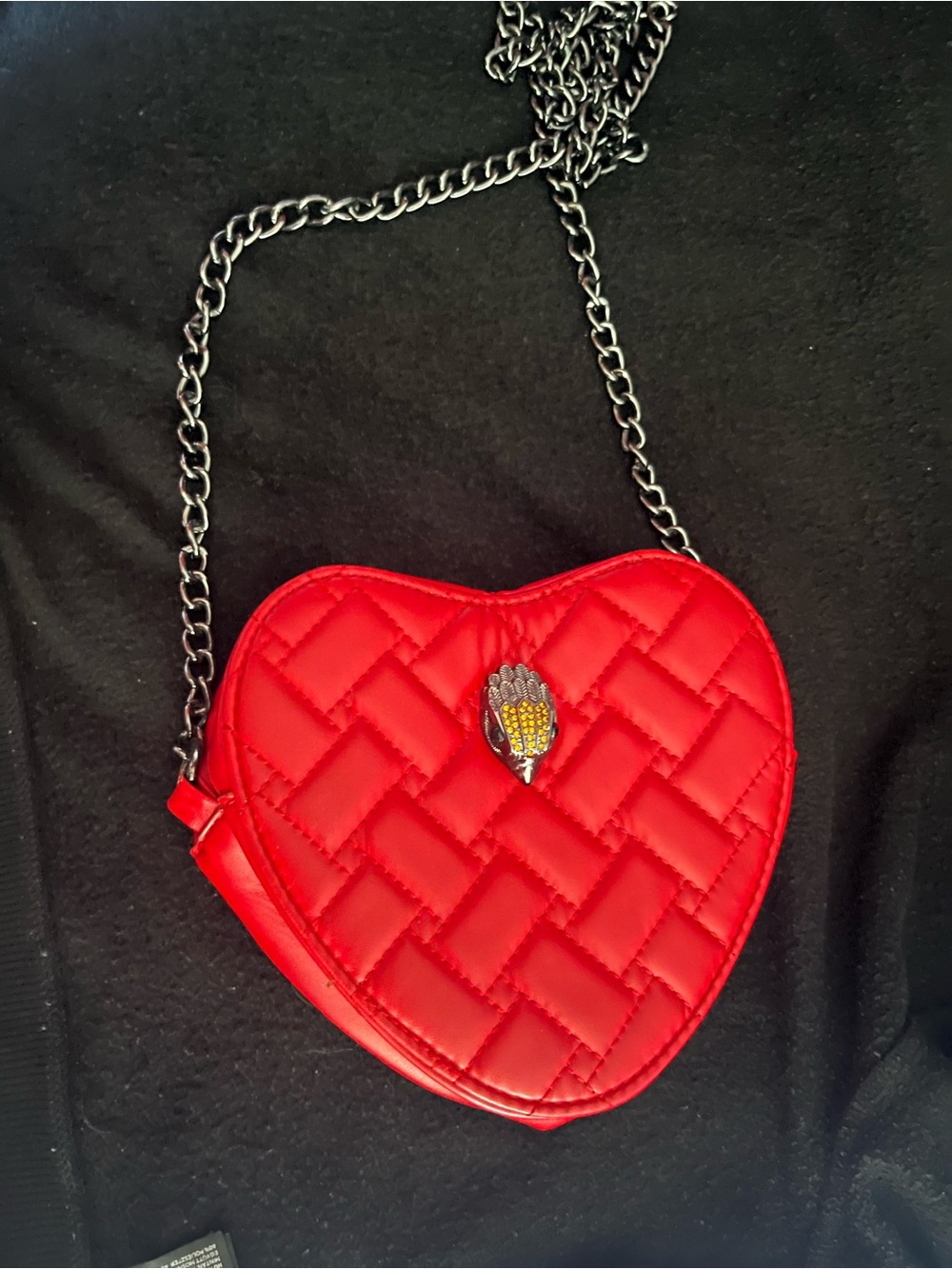 Kurt Geiger Red Quilted Heart Crossbody with Chain